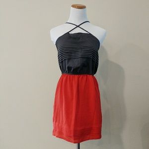 Rory Beca pleated halter dress orange gray sz S